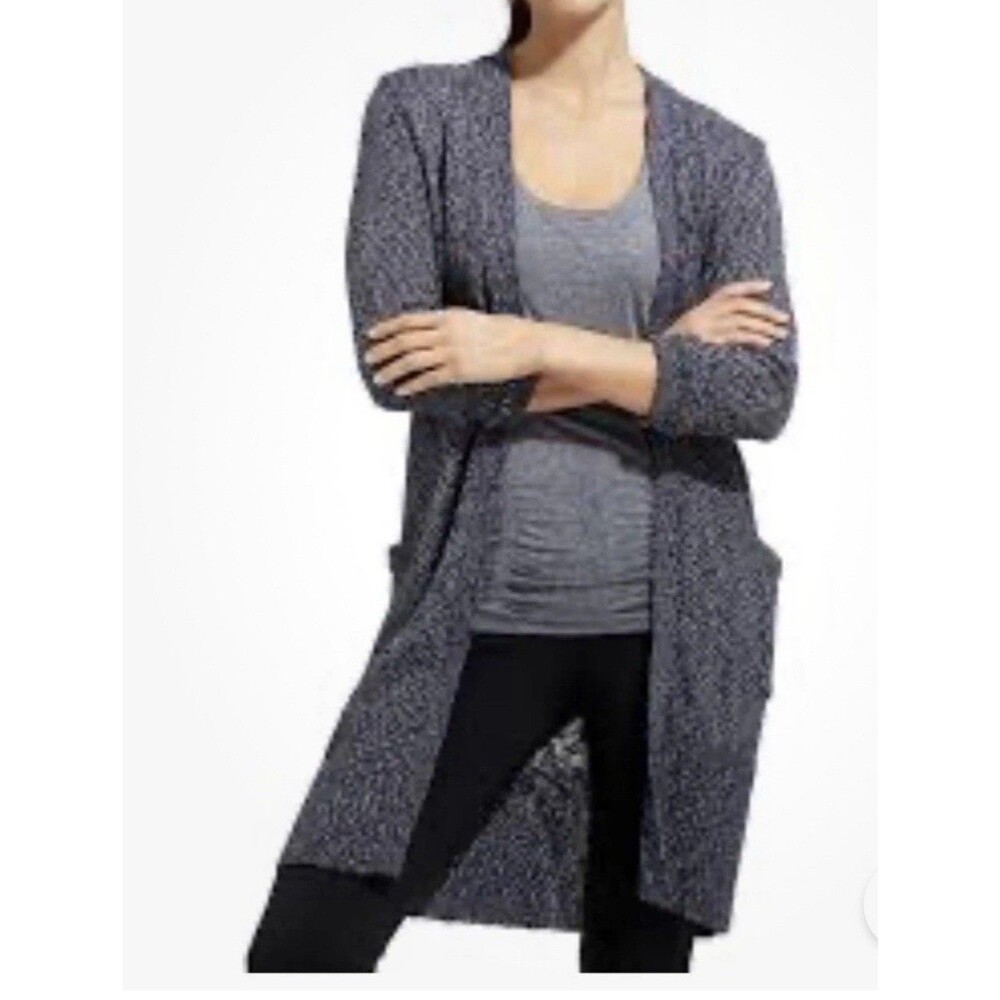 Athleta Weekend Wrap Cardigan Sweater Duster Womens Size S Navy Blue Dove